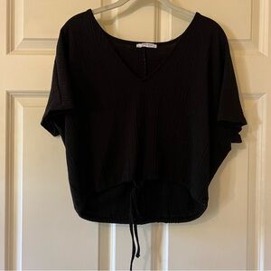 Black V-Neck Women's Top